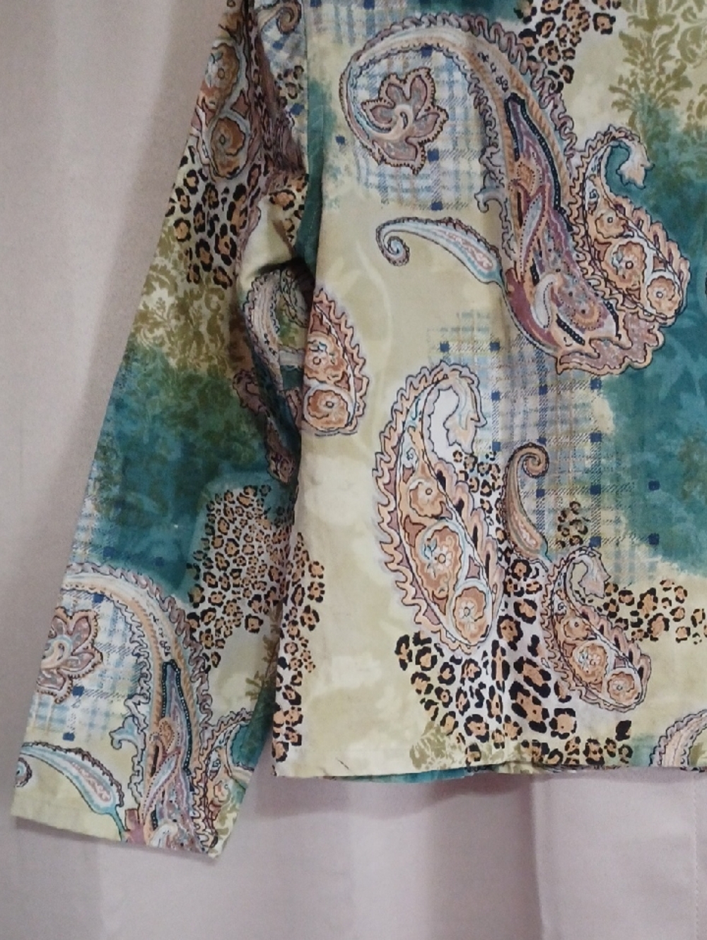 Gaudy Couture Paisley Animal Print Denim Jacket Rhinestones Button Front Sz M - Picture 13 of 15